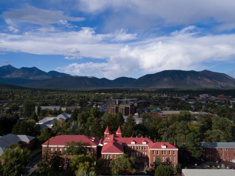 A drone shot of the NAU campus.