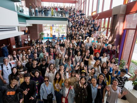 Students gathered at the N A U international welcome